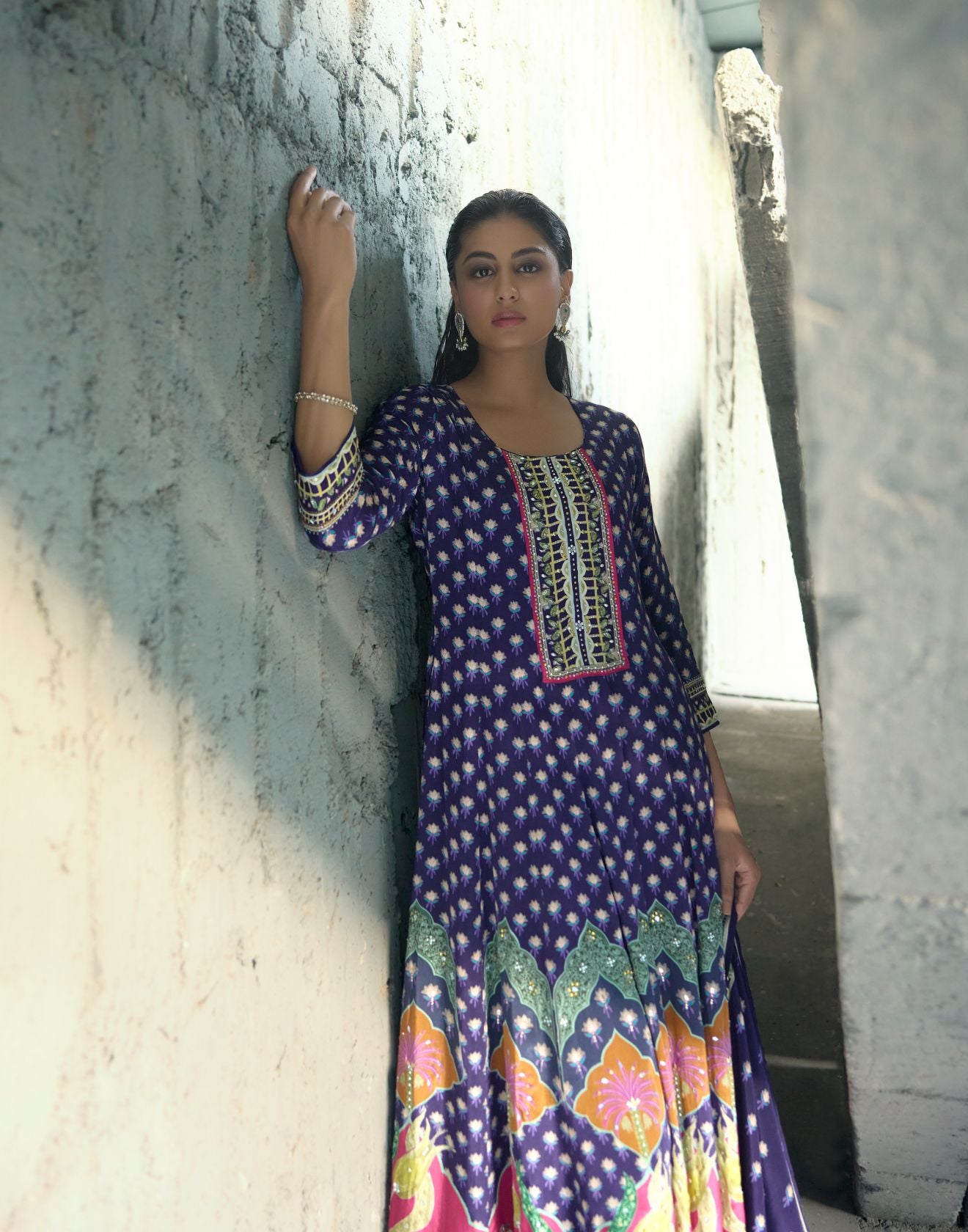 Vibrant Purple Pure Crepe Festive Anarkali Set