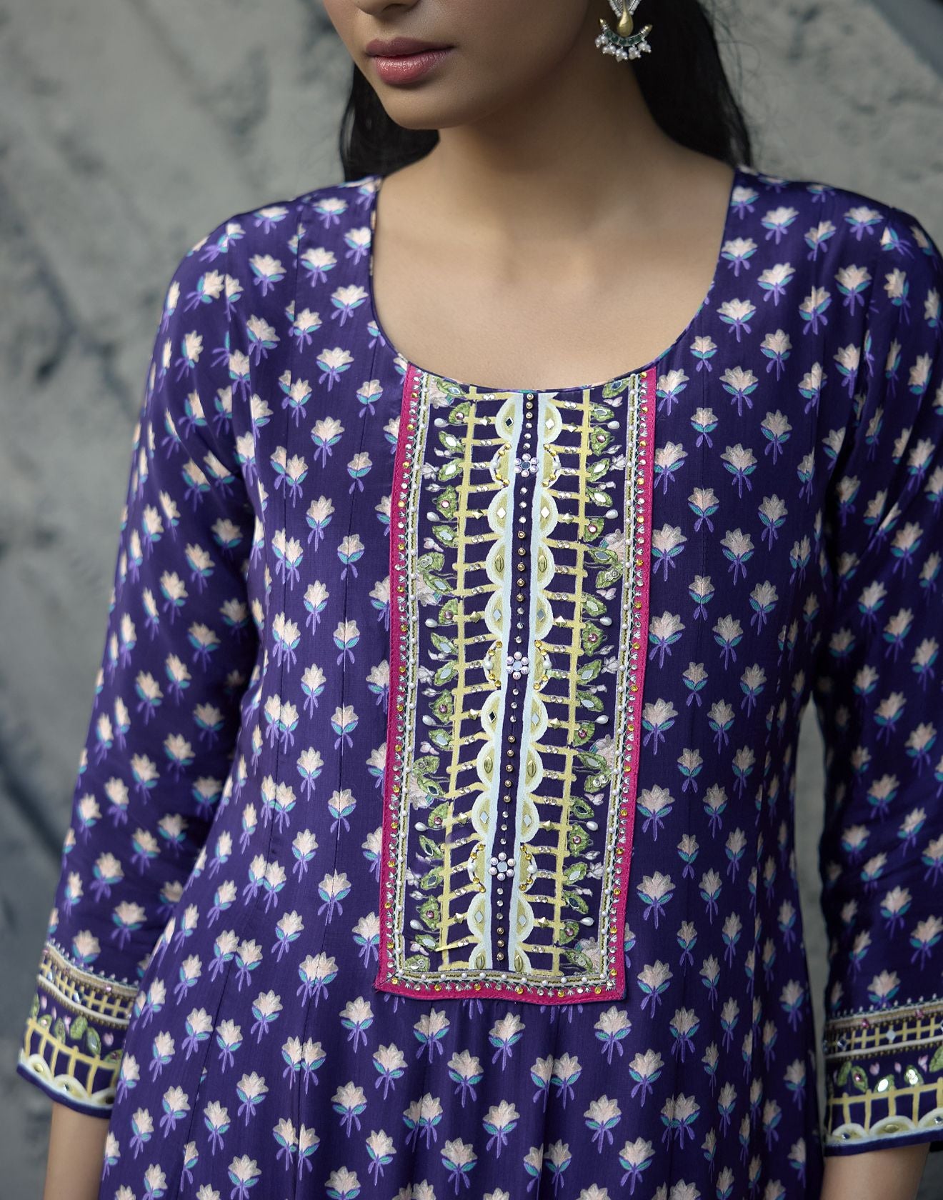 Vibrant Purple Pure Crepe Festive Anarkali Set
