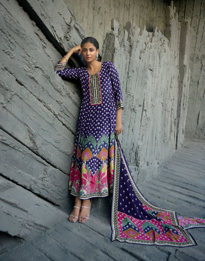 Vibrant Purple Pure Crepe Festive Anarkali Set