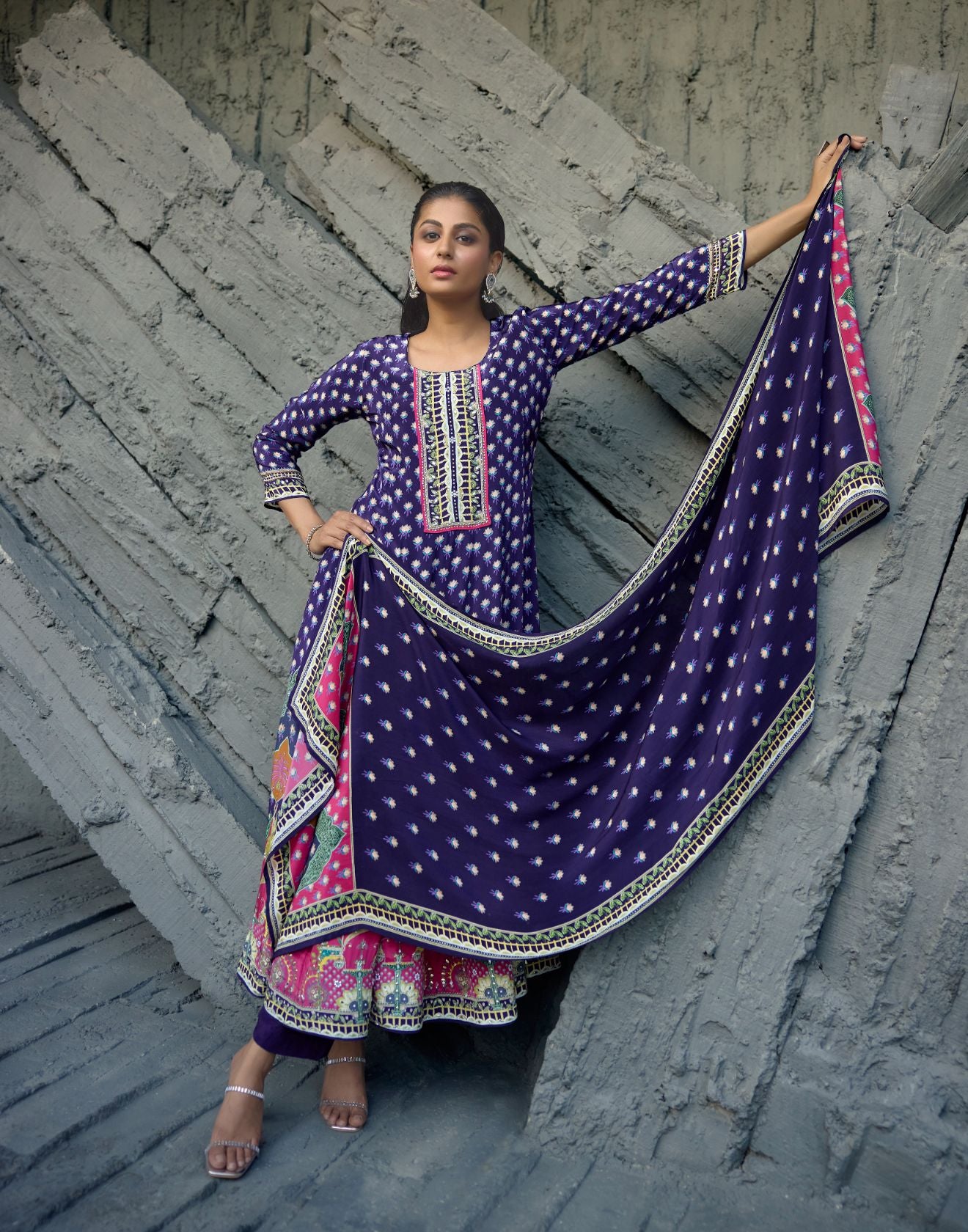 Vibrant Purple Pure Crepe Festive Anarkali Set