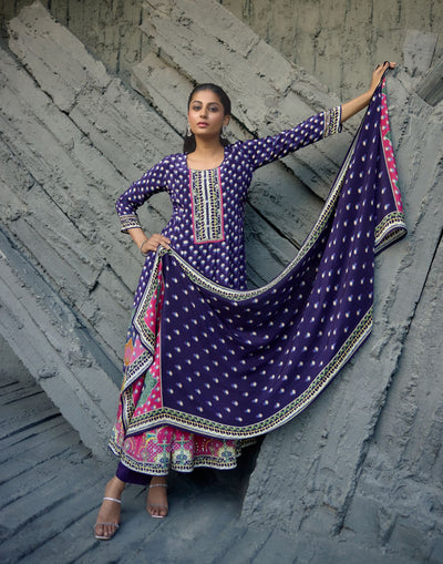 Vibrant Purple Pure Crepe Festive Anarkali Set