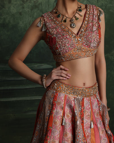 Vibrant Sunset Hues With Peacock Border Lehenga Set
