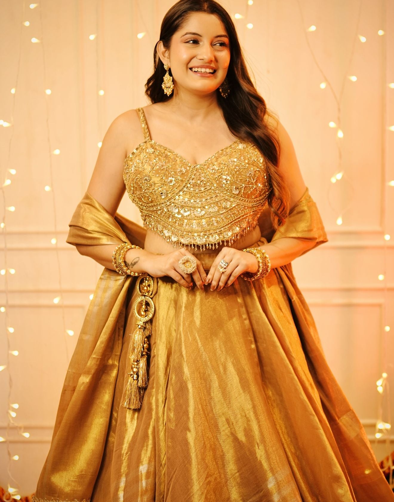 Vinni Jain Golden Glam Embellished Tissue Silk Lehenga