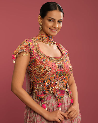 Vintage Rose Bandhej Fusion Lehenga Set