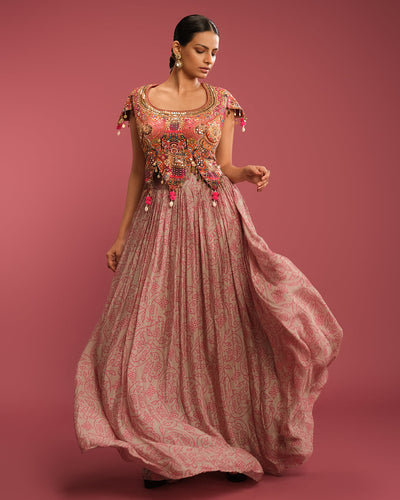 Vintage Rose Bandhej Fusion Lehenga Set