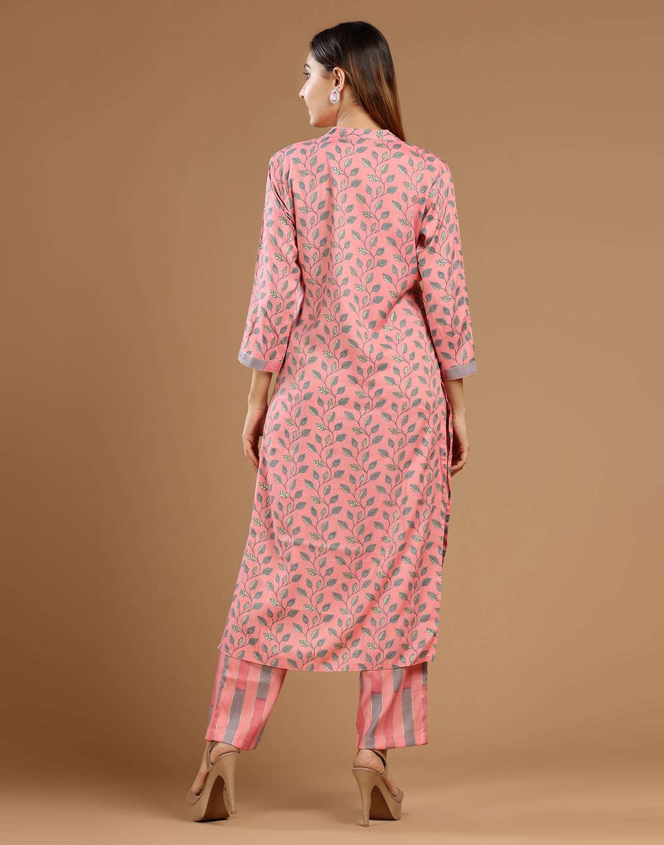 Cherry Blossom Pink Leaf Printed Festive Kurta Set