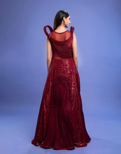 Crimson Red Embellished Sculpted Gown