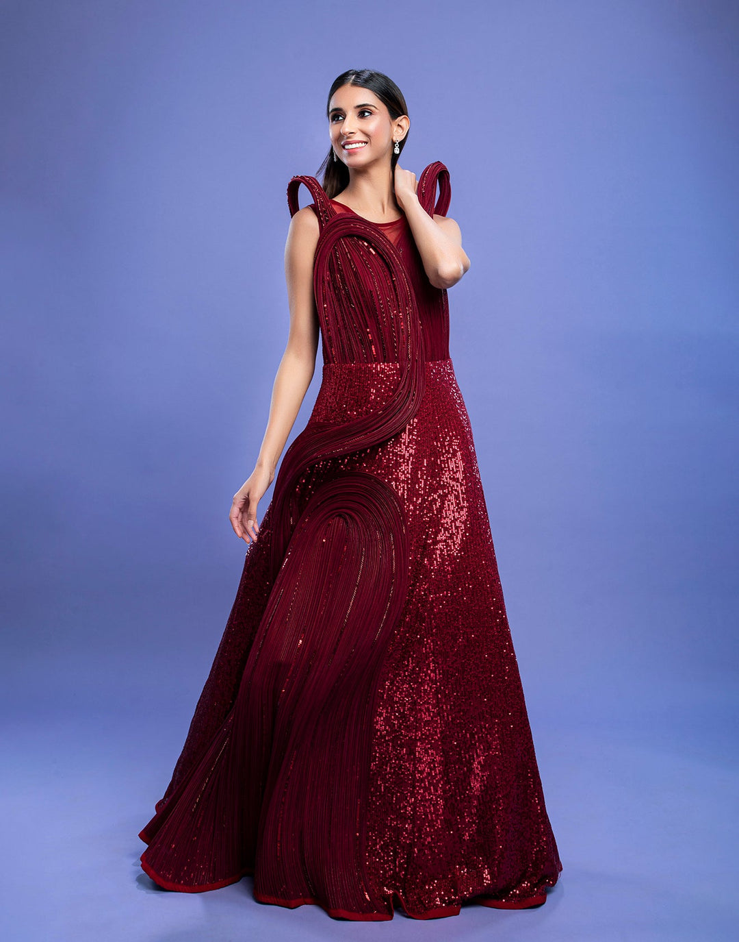 Crimson Red Embellished Sculpted Gown