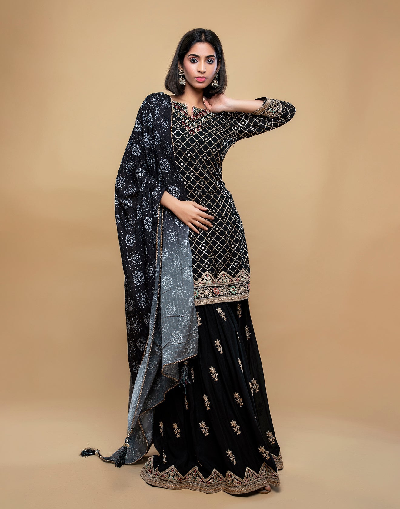 Ebony Black Sequin Embellished Gharara Set – Roopkala Global