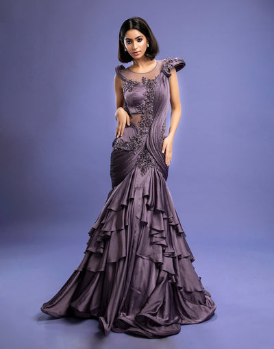 Mauve Purple Embellished Sculpted Gown