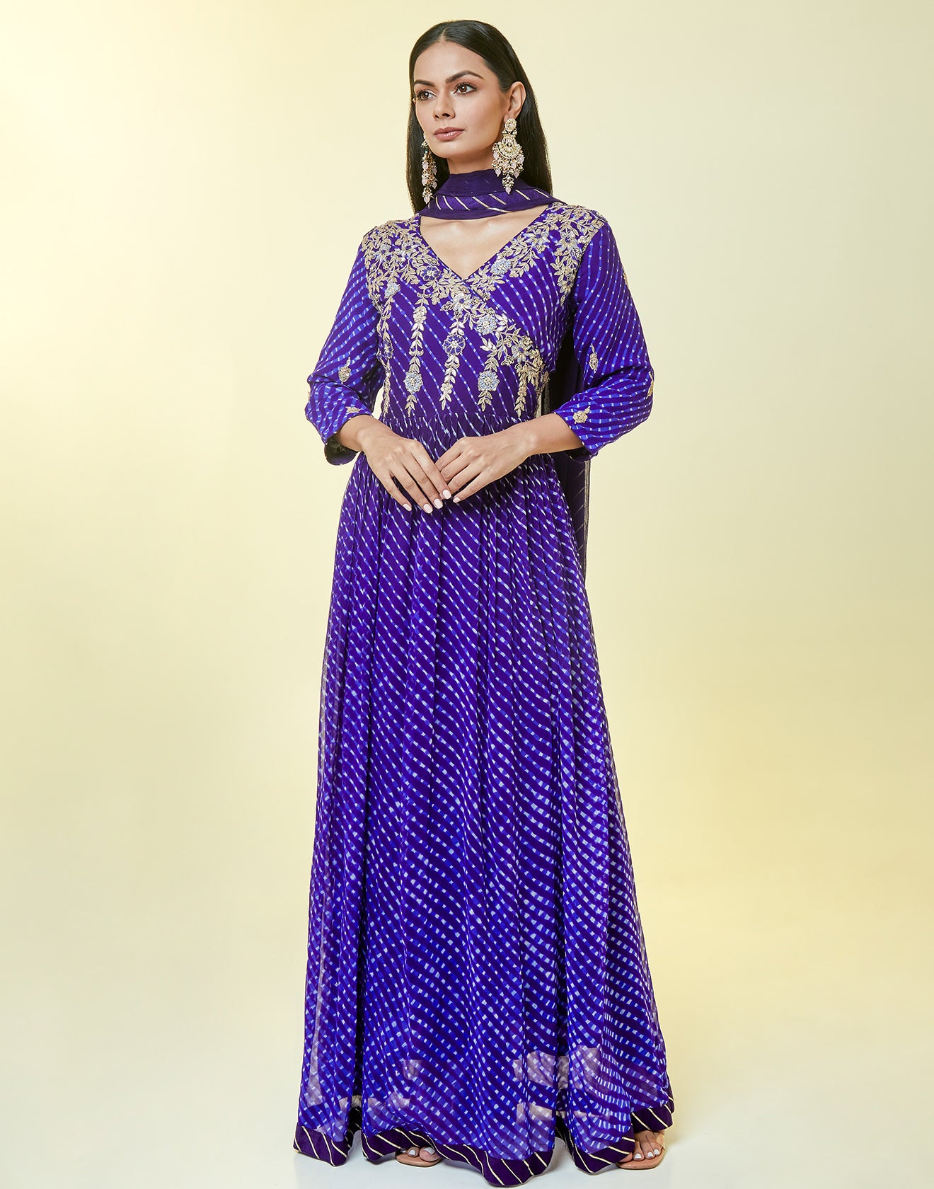 Reflex Blue Leheriya Bandhani Anarkali Suit Set