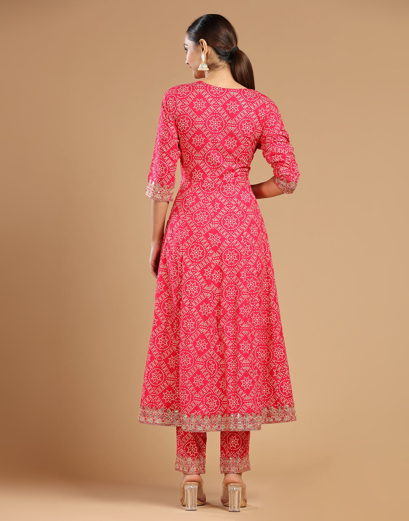 Ruby Pink Printed  Fit And Flare Kurta Set